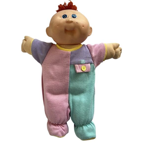 Vintage 1984 Cabbage Patch Kids Baby Boy Doll Red Hair in Pastel Pajamas - Picture 2 of 7